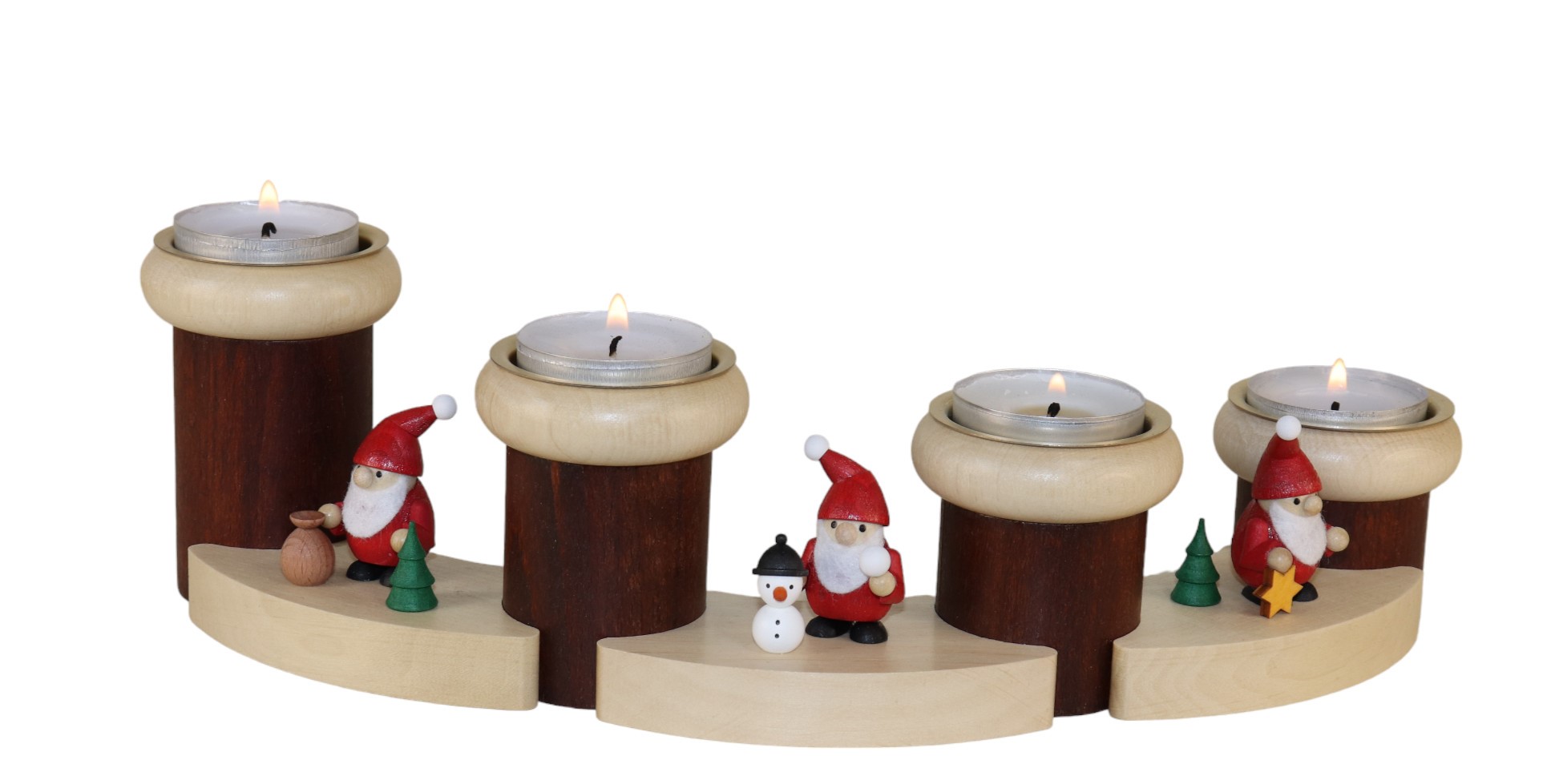 Adventsteelichthalter 7-teilig  "Weihnachtsmänner" für 4 Teelichte, Länge 32,0 cm, Höhe 8,0 cm