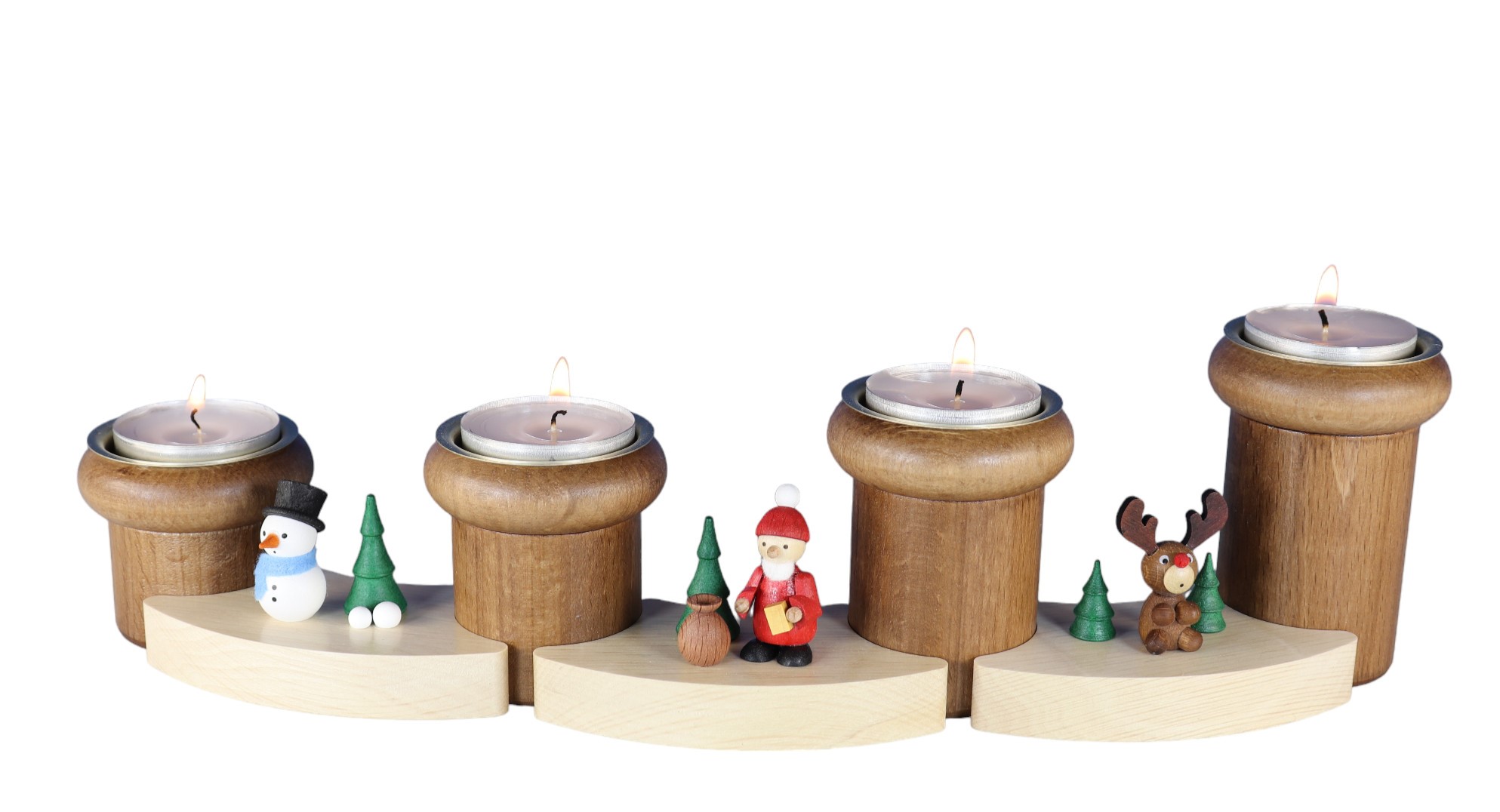 Adventsteelichthalter 7-teilig  "Weihnachtsmann,Schneemann & Elch" für 4 Teelichte, Länge 32,0cm, Höhe 8,0 cm